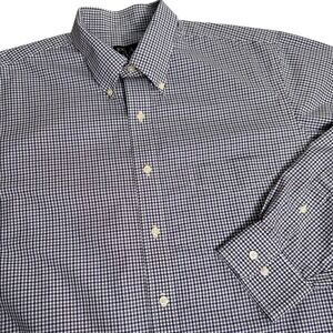 Jos. A. Bank Button Down Shirt Mens L Navy Blue Gingham Traveler's Tailored Fit